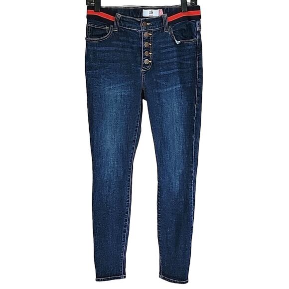 CAbi Dark Wash High Waisted Button Fly Stretch Simone Skinny Jeans